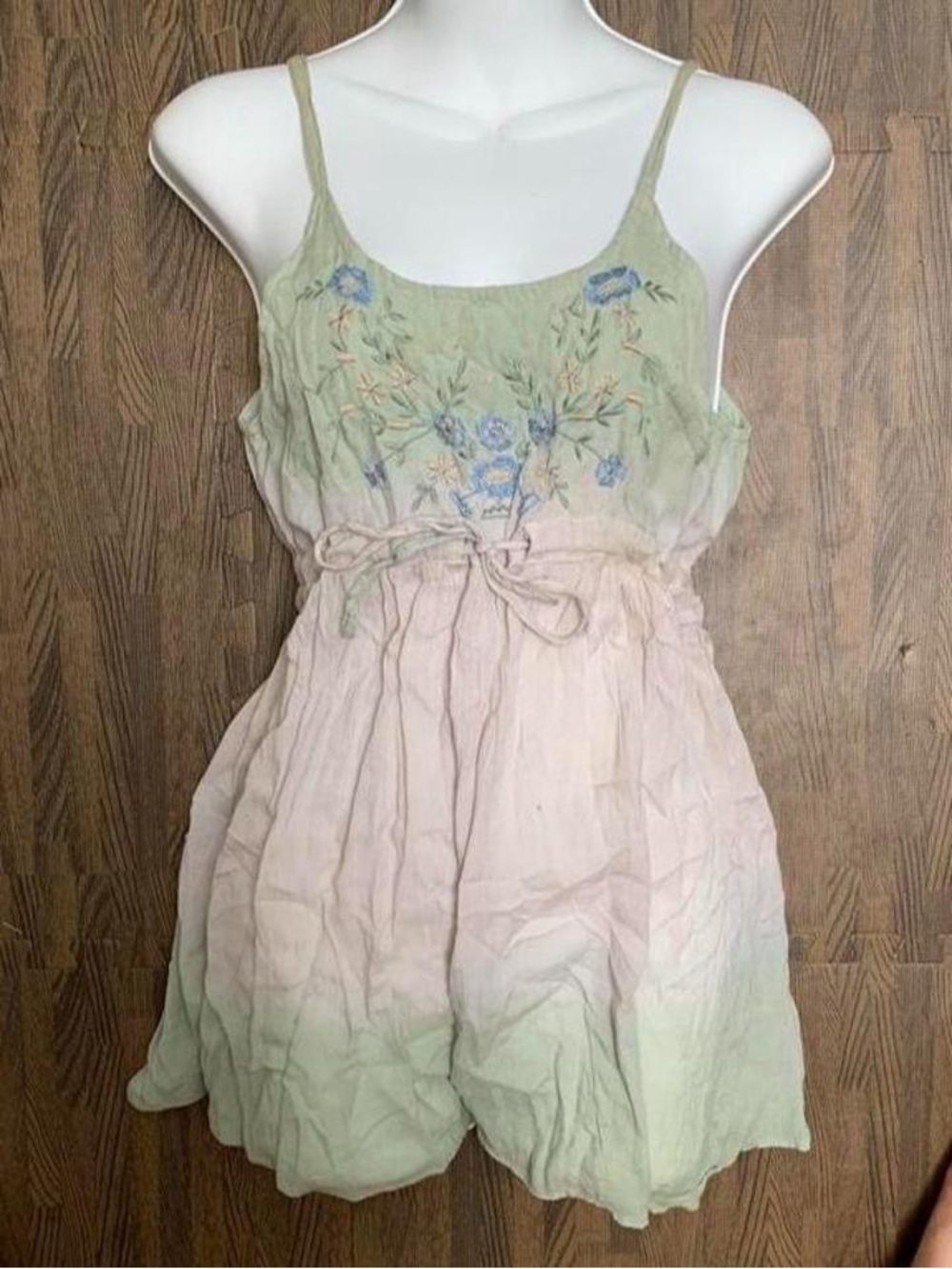 le chateau Green and Pink Embroidered  babydoll top